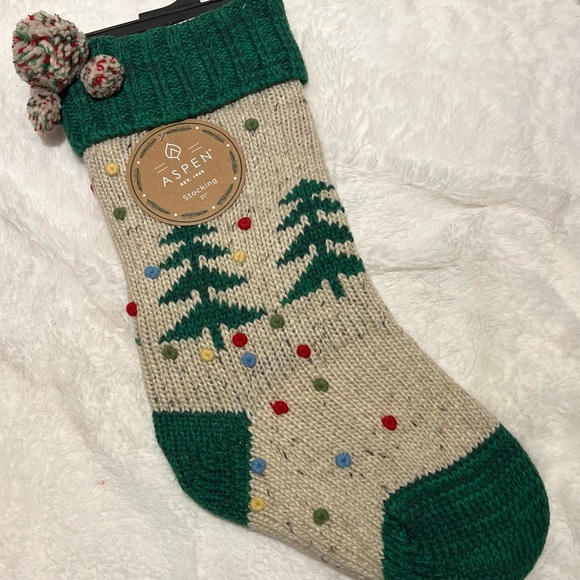 Pair of 2 Aspen Home Boho PomPom Bohemian Knit Christmas Stocking 21” NWT - Picture 3 of 8